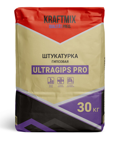 Штукатурка гипсовая белая Ultragips PRO, 30 кг, Крафтмикс